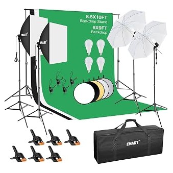 EMART 8.5x10ft Backdrop Support &amp; Lighting Kit